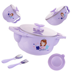 迪士尼（Disney）儿童餐具 婴儿注水保温碗 宝宝餐具套装辅食碗吸盘碗叉勺子【五件套】苏菲亚HM1633S